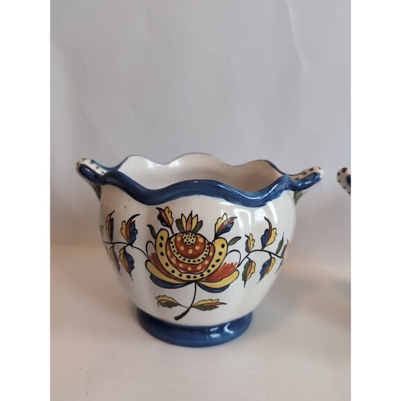 Vintage Faience Vases Planters Bowls Floral Decor Ceramic 19th C France - Picture 2 of 14